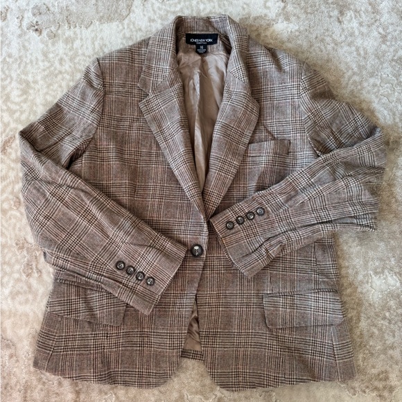 90s Plaid WoolBlend Blazer Jones New York Essentials Size 16 Preppy Academia - Picture 1 of 7
